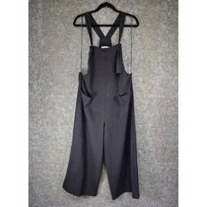 Lola Grace Tie-Strap Wide-Leg Overall Jumpsuit, Black, Size Medium